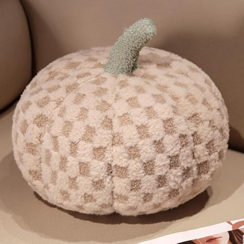 Kürbis Kissen Rundes Kissen Samt Kürbiskissen 3D Plüsch Kürbis Dekokissen Blumenkissen Blumenkissen normales Kissen Wurfkissen Imitation Lammwolle Plüsch Bodenkissen (Kaffeefarbe,15*20cm)