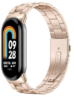 GIOPUEY Bracelet Compatible avec Xiaomi Band 10/9/8, Acier Inoxydable Sangle Bracelet [Résistant à l'usure] Montre Bracelet - Rose Gold