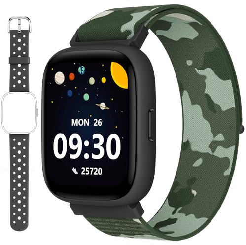 BIGGERFIVE Pulsera Actividad Niños Niñas 5-16, 1,8 Reloj Inteligente Podómetro, Frecuencia Cardíaca, Monitor de Sueño, Impermeable IP68, Despertador, Juegos de Rompecabezas con/sin App, 2 Correas
