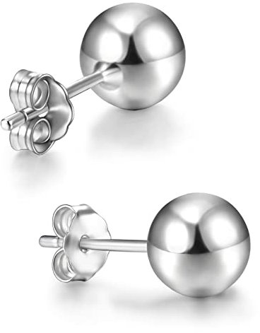 day.berlin 925 Silber Kugel Ohrstecker 18k Weißgold vergoldet, runde Damen Ohrringe, 6mm Durchmesser rhodiniert mit Anlaufschutz, Ball Studs nickelfrei und wasserfest