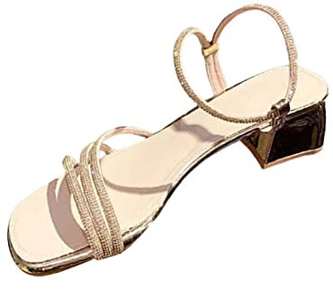 Generico Sandali Sportivi Donna donna Tacco Open Toe Sandali con tacco medio intrecciato Sandali Con Elastico Donna (Rose Gold, 40)