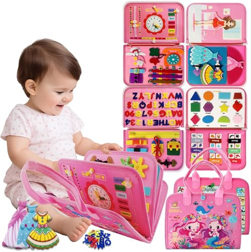 Zaztytoy Busy Board Montessori Spielzeug ab 1 Jahre, Activity Board Motorikspielzeug Kleinkind, Montessori Buch Sensorik Lernspielzeug, Motorikbrett Spielzeug, Busy Book für Kurze und Lange Reisen