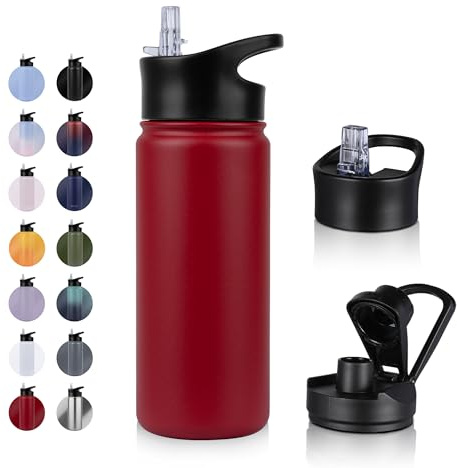 UMBFUN Insulated Water Bottle - 500ml 2 Lids (Straw Lid and Spout Lid) - with Straw,Stainless Steel Double-Walled Insulated Vacuum Leakproof,BPA Free,Drink Flask for Travel Sports Gym Camping Hiking