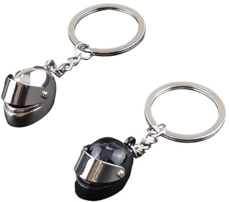 2 Stück Motorrad Helm Schlüsselanhänger Motorrad Schlüsselanhänger Moped Zubehör 3D-Mini Helm Gadget Metallische Schlüsselanhänger aus Metall für Motorradfahrer Mofa Accessoires (Schwarz,Silber)