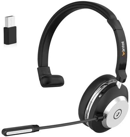 Wantek Kabelloses Headset, Bluetooth Kopfhörer mit Mikrofon Rauschunterdrückung & USB-Dongle, Kabelloses Kopfhörer mit Mikrofon für PC/Büro/Zoom/Skype/Laptop