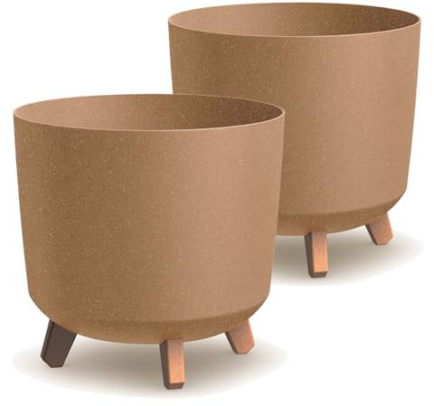 Tymar Macetero grande con patas, maceta grande, maceta grande, maceta mate, maceta para exterior e interior (2 paquetes) de madera; altura 28,5 cm/diámetro 30 cm
