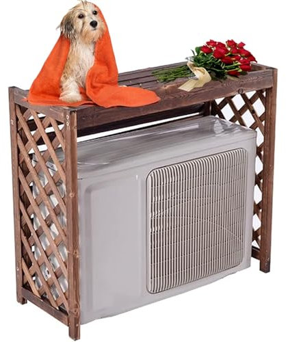 Holz Blumenständer Box Air Klima Abdeckung - Schallschutzhaube Wärmepumpe Schutzgitter - Verkleidung Klimaanlage Außengerät Sichtschutz Zäune(Brown,L96cm*W40cm*H89cm)