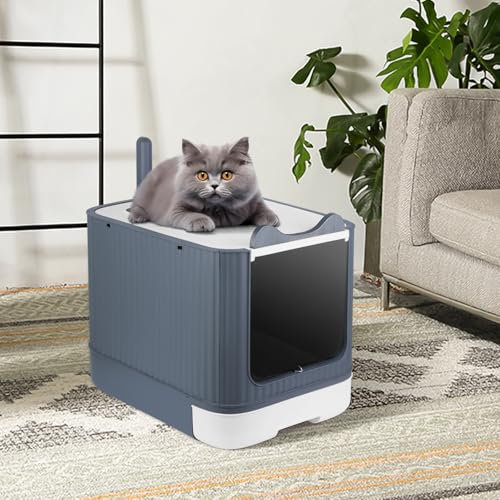 Bac à litière Pliable pour ChatEntrée Avant et Sortie supérieure,rès Grand Espace,Maison de Toilette pour Chats avec bacs Amovibles + Pelle à litière 44,5 * 36,5 * 34,5 cm-Blanc