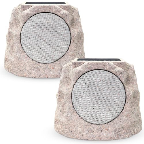 NiceBuy Rock Speakers Outdoor Waterproof Patio Solar Powered Rock Speaker Bluetooth Wireless 2 Pack,USB Rechargeable with TWS Pair Function for Outside Garden Deck BBQ(D)