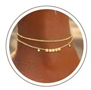 Fußkettchen für Damen Silber 925/Gold Fussketten für Frauen Wasserfest Doppelte Herz Perlen Plättchen Twist Infinity Fußkette Boho Verstellbare Layered Sommer Strand Fußschmuck für Teenager Mädchen