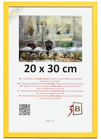 3-B Bilderrahmen LUND - Gelb - 20x30 cm - Holzrahmen, Fotorahmen, Portraitrahmen mit Acrylglas