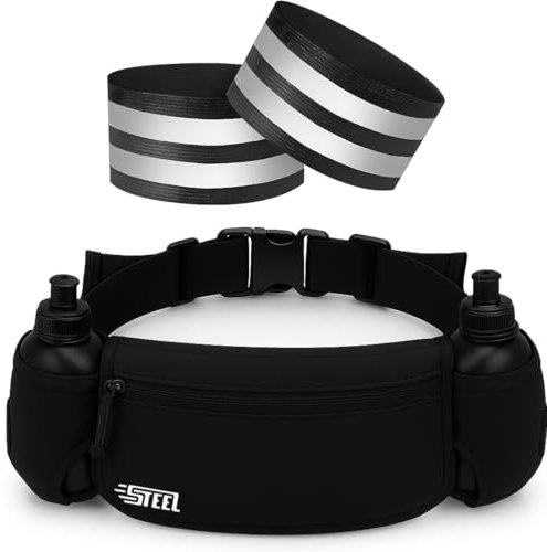 Cintura running corsa a piedistallo borsa banana 2 bracciale riflettente borraccia morbida porta borraccia tasca impermeabile uomo donna per smartphone iPhone Samsung Galaxy, comodo da jogging (All