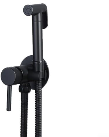 HpLive Ensemble de douchette murale avec tuyau et robinet d'équerre pour toilettes, salle de bain, WC, hygiène intime, pommeau de douche (noir)