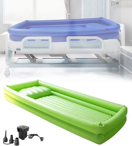 JuanNest Sistema Portátil De Lavabo De PVC para Lavado del Cuerpo con Bomba De Aire, Ayuda para Bañarse En La Cama para Discapacitados, Ancianos Y Pacientes, Ducha De Bañera Médico, 195×90×22Cm B