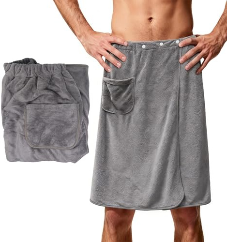 GZXUEHU Kilt da Sauna da Uomo,Asciugamano Grande Con Bottoni a Pressione(70 cm x 140 cm),Regolabile,Comodo,Altamente Assorbente,per Sauna,Palestra,Doccia e Spiaggia (grigio)