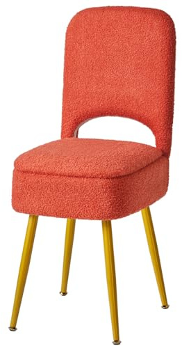 IBUYKE vanità sgabello sedia con schienale pieghevole, arancione WBD027J | Piccolo 12,99 x 13,78 x 31,5 quadrato Teddy velluto ottomano trucco sedia soggiorno 4 gambe in metallo anti-scivolo piedi