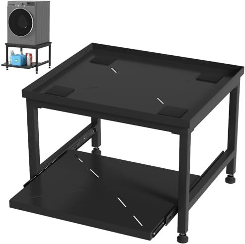 Monucep Waschmaschinen Untergestell 45cm Höhenverstellbar, Waschmaschine untergestell tragkraft 200kg,Mit Ausziehbarer Ablage,Anti-Vibration,Sockel für Trockner,Kühlschrank,Waschmaschine,Schwarz