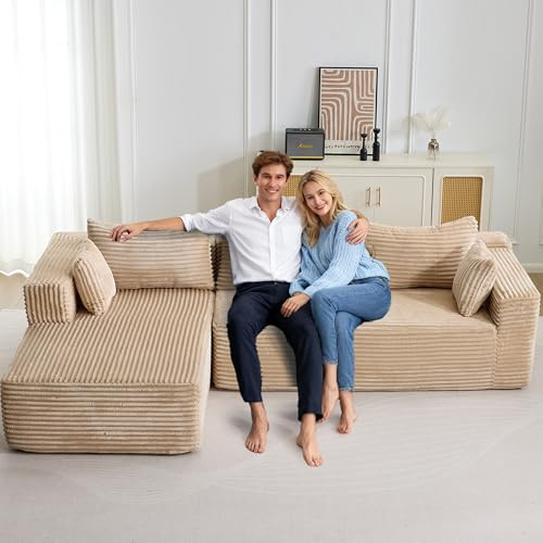 Yihomfy Ecksofa mit Schlaffunktion Tobi 279x179 cm Cord Sofa mit Memory-Schaumstoff Hohe Rückprallelastizität & Atmungsaktiv Moderner Wohnsessel für Wohnzimmer Pet Friendly