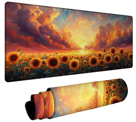 Tapis de Souris Tournesol Tapis de Souris Gamer Onirique Mouse Pad Bords cousus Précision et Vitesse Améliorées pour Decoration Maison Bureau Pc Portable Pc Gamer Clavier Sans fil 300x600x3mm DBYH3523