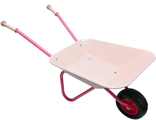 Unibos | Kids Wheelbarrow Pink , Gardening Toys, Metal Frame, Plastic Tray & Rubber Handles For Educational Outdoor Play | Included Accessories Gloves, Hand Trowel, Shovel & Rake (Pink)