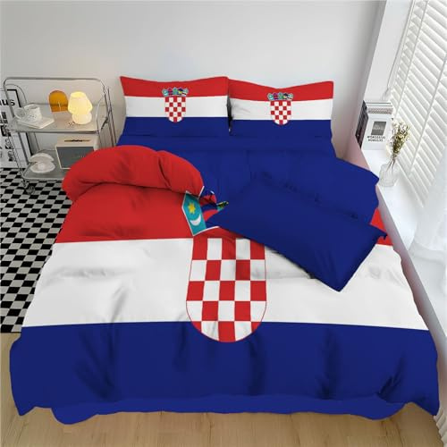 Bettwäsche 135x200cm 2 teilig Flagge Der Republik Kroatien Bettwäsche-Sets Patriotismus Deckenbezug Wendebettwäsche Weich & bügelfrei Bettbezüge mit 1 Kissenbezüge 80x80cm, Indigo