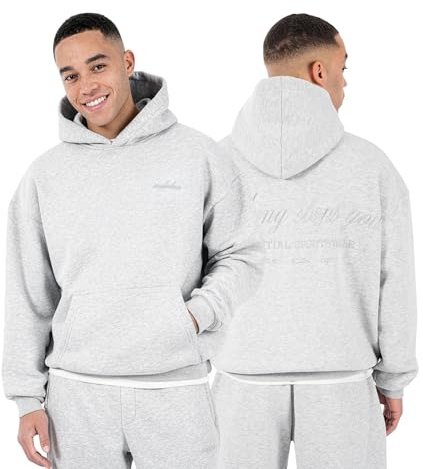 SMILODOX Hoodie Herren Kaleo, Oversize Kapuzenpullover mit Logo-Stickerei Brust & Rücken, Tunnelzug Kapuze, Kängurutasche, Rippbündchen, Urbaner Sweatshirt Style, ideal für Gym & Freizeit
