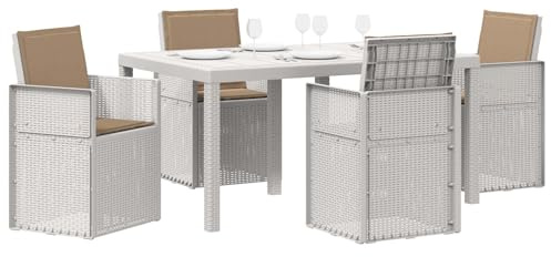 vidaXL Garten Essgruppe mit Kissen 5 pcs Weiß und Taupe PP, Moderne, wetterfeste, UV-beständige, stylische Gartenmöbel, Essgruppe für die Terrasse, langlebige Sitze