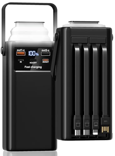 60000mAh Power Bank Batería Externa 45W PD Carga Rápida Cargador Externo con 4 Cable Integrado 7 Salidas, USB C Gran Batería Portátil con Linterna de Bolsillo, Pantalla LED para Smartphones Camping