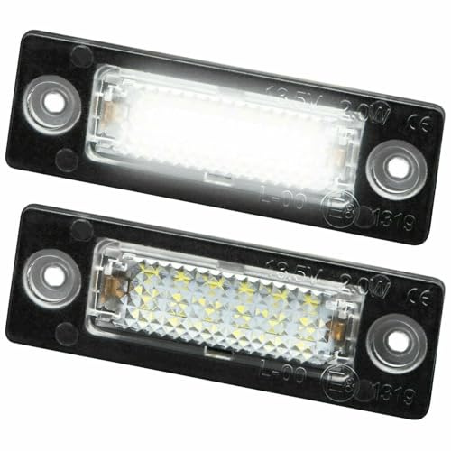 Generisch 2 Stücke LED Kennzeichenbeleuchtung mit E-Prüfzeichen für Golf Passat Variant Jetta Touran T5 Caddy Superb Octavia, Premium LED Nummernschildbeleuchtung Canbus 18 SMD Lampe