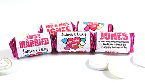 Personalised Mini Love Hearts Favours Just Married for Guests Table Favours. Each roll Contains 7 indivudual Sweets Suitable for Vegetarians (20)
