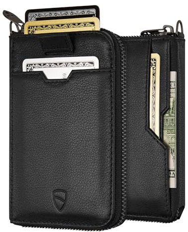 Vaultskin Geldbörse aus Leder mit RFID-Schutz - Schlankes Portemonnaie für Herren & Damen mit Kartenetui & Münzfach, Kompakt & Stilvoll, (Schwarz, Notting Hill)