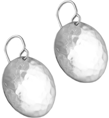 Solid Hammered Circle 925 Sterling Silver Drop Earrings