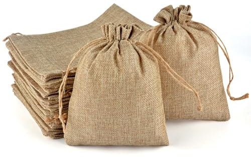 PLECUPE 20 Stück jutesäckchen, Jutebeutel 20x30 cm, Geschenktüten, Leinenbeutel Natur Jutesäckchen mit Tunnelzug für Weihnachte, Hochzeit, Schmuck, Geburtstagsfeier, Adventskalender, DIY, Party, Khaki