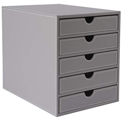 OSCO Grey Faux Leather 5 Tier Papersorter | A4 Drawers | Document Storage | Paperwork Filing | Desk Tidy | Workspace Organiser | 30 x 25 x 33.5 cm |