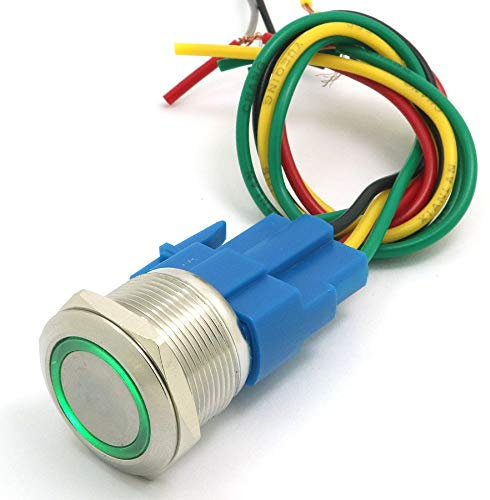 DollaTek 22mm Commutateur à bouton-poussoir momentané 12V CC Angel Eye LED Interrupteur rond en acier inoxydable étanche - Vert