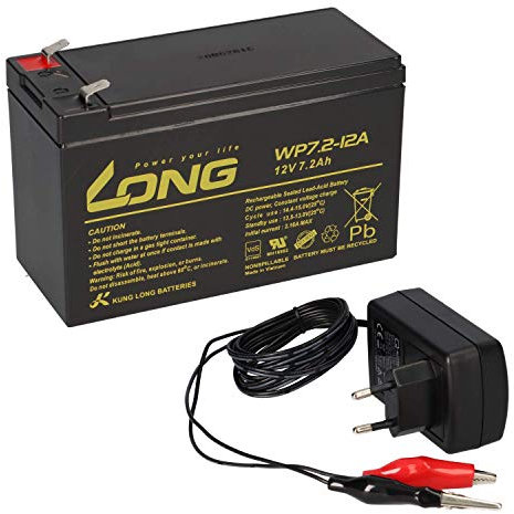 AGM Batterie au plomb 12 V 7,2 Ah compatible avec UPS BILGEL 7 Ah + chargeur