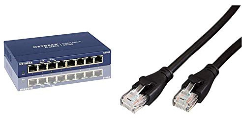 Netgear GS108 Switch Ethernet 8 Ports Métal Gigabit (10/100/1000), pour Une Connectivité Simple et Abordable, Protection ProSAFE & Amazon Basics Câble réseau Ethernet RJ45 catégorie 6-3 m