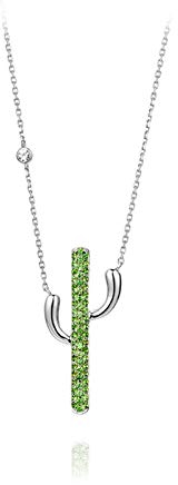 Beydodo 18 Karat Kette Gold Anhänger Kaktus mit Diamond und Tsavorite Weißgold Halskette für Frauen