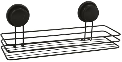MSV Duschregal Filaria Duschkorb Badezimmer ohne Bohren mit Saugnäpfen Stahl Verchromt 32x14x13cm Schwarz matt