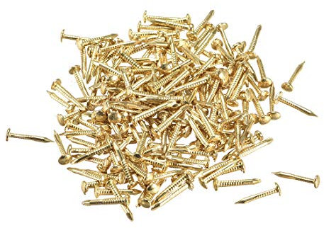 sourcing map Pequeños Diminutos Clavos 1X10mm (DxL) para Madera DIY Decorativos Imágenes Cajas Hogar Accesorios Latón Tono 300Uds