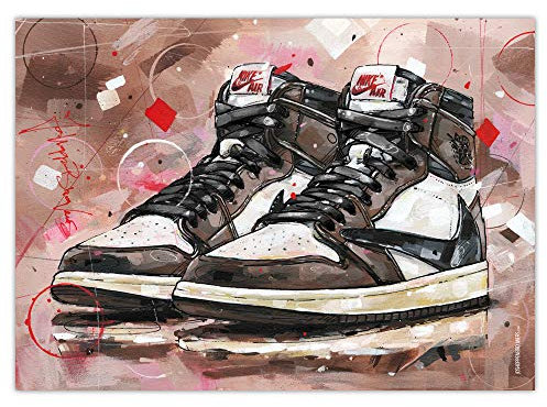 JosHoppenbrouwers Air Jordan 1 High Travis Scott (schwarze Schnürsenkel) Druck (50 x 70 cm), ungerahmt
