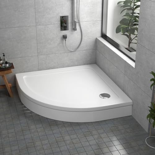 Bathroom Quadrant 760 x 760mm Shower Tray with Riser Kit Plinth for Shower Enclosure Gloss White Slimline