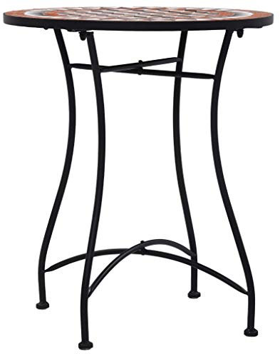Tidyard Mosaik Bistrotisch Cafetisch Gartentisch Bartisch Garten Tisch Beistelltisch Loungetisch für Garten, Terrasse und Balkon Braun 60 cm Keramik