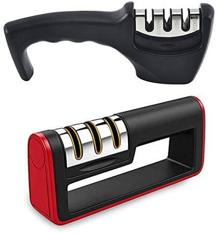 Manual Knife Sharpener, Repair and Sharpen Blades for Kitchen Knives, Non-Slip and Ergonomic Design, Very Suitable for Chefs and Home Use (Red+Black)