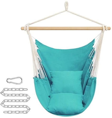 SONGMICS Hängesessel, Hängeschaukel, Hängestuhl mit 2 Kissen, Metallkette, bis 150 kg belastbar, Indoor und Outdoor, Wohnzimmer, Schlafzimmer, mintgrün GDC187Q02