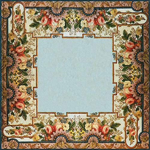 Bild auf gerollter Leinwand, antiker Barock-Dekoration, Blumen, Fries, Archiv, Landhaus, französisch, quadratisch, Kunstdruck, Barock-Dekoration, blaue Flüsse, Renaissance, Europa, 65 x 65 cm