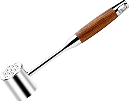 VSDEXR Profi Fleischklopfer Edelstahl Fleischklopfer Schnitzelklopfer, Doppelseitiger Metall Steakhammer Fleischhammer Hammer mit rutschfestem Holzgriff, Spülmaschinenfest Fleischhammer Küche