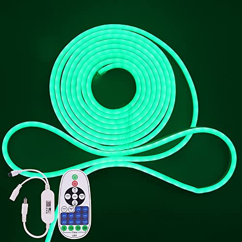 XUNATA WiFi Neon LED Streifen, 12V 5M Grün Wasserdicht Diffusion Neon Flex LED Lichtband Lichtschlauch, Smart App Control, Musiksync, mit Fernbedienung, Kompatibel mit Alexa Google Assistant