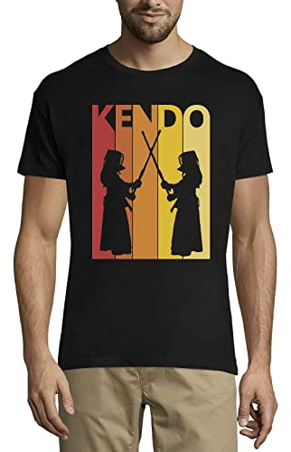 Retro Poster Styled Kendo Martial Arts Graphic Herren T-Shirt aus Baumwolle mit Rundhalsausschnitt Schwarz XX-Large