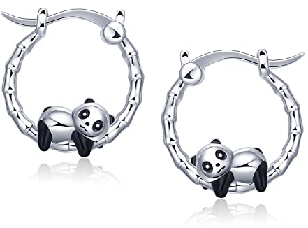 Boucles d'oreilles Panda pour Filles - Qings Argent Sterling 925 Boucles d'oreilles Animaux Petites Créoles Cadeau Bijoux Panda Mignon pour Femmes